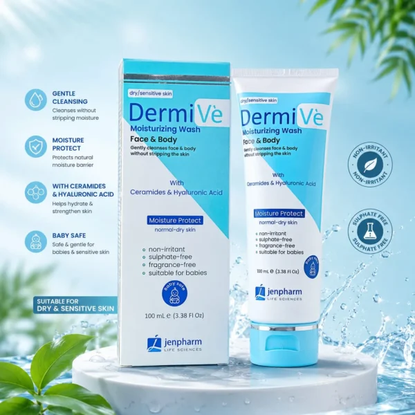 dermive benefits DermiVe Moisturizing Face & Body Wash 100ml – Gentle Cleanser with Ceramides & Hyaluronic Acid for Dry & Sensitive Skin