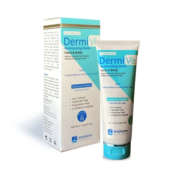dermive white bg DermiVe Moisturizing Face & Body Wash 100ml – Gentle Cleanser with Ceramides & Hyaluronic Acid for Dry & Sensitive Skin